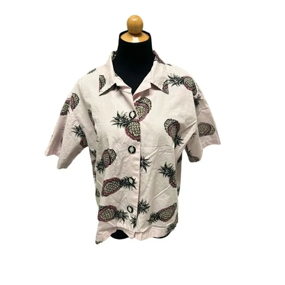KIYOMI ALOHA PINK SHIRT PINEAPPLE AND LEI SIZE LARGE